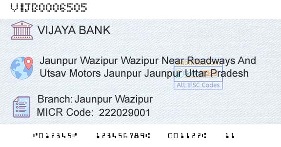 Vijaya Bank Jaunpur WazipurBranch 