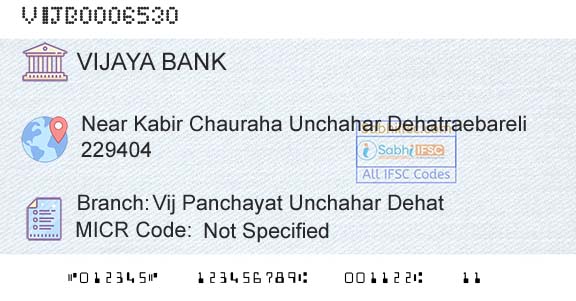 Vijaya Bank Vij Panchayat Unchahar DehatBranch 