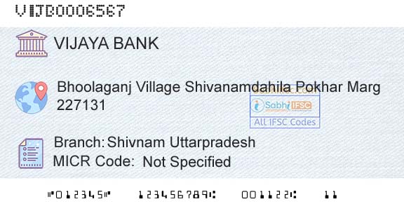 Vijaya Bank Shivnam UttarpradeshBranch 