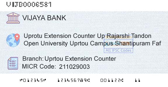 Vijaya Bank Uprtou Extension CounterBranch 