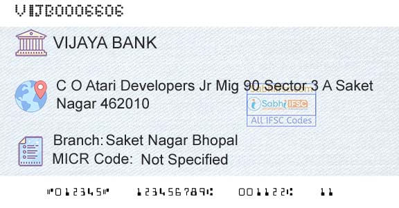 Vijaya Bank Saket Nagar BhopalBranch 