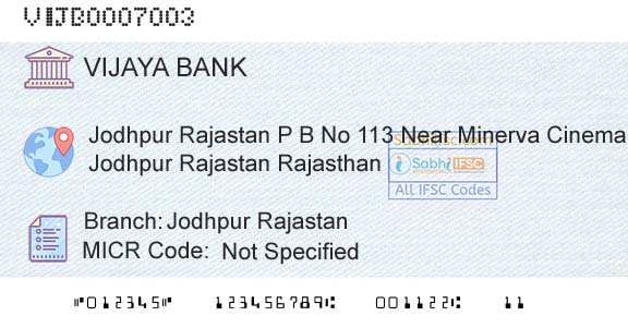 Vijaya Bank Jodhpur RajastanBranch 