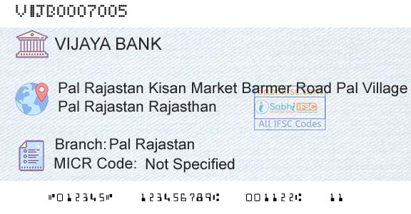 Vijaya Bank Pal RajastanBranch 