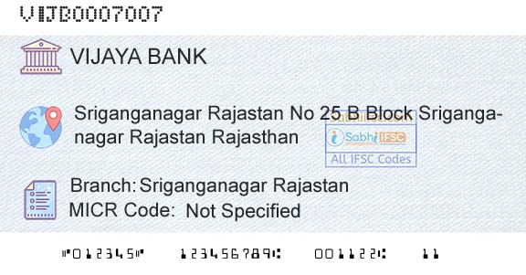 Vijaya Bank Sriganganagar RajastanBranch 