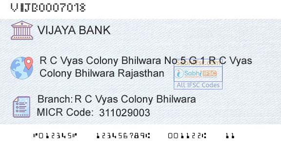 Vijaya Bank R C Vyas Colony BhilwaraBranch 