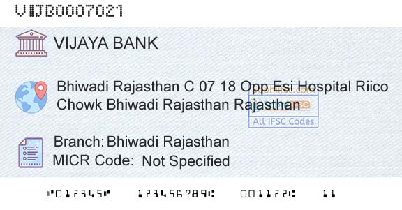 Vijaya Bank Bhiwadi RajasthanBranch 