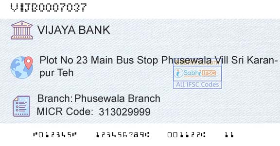 Vijaya Bank Phusewala BranchBranch 