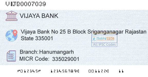 Vijaya Bank HanumangarhBranch 