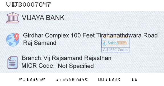Vijaya Bank Vij Rajsamand RajasthanBranch 