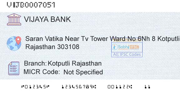 Vijaya Bank Kotputli RajasthanBranch 