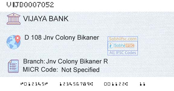 Vijaya Bank Jnv Colony Bikaner RBranch 