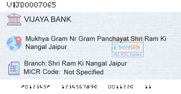 Vijaya Bank Shri Ram Ki Nangal JaipurBranch 