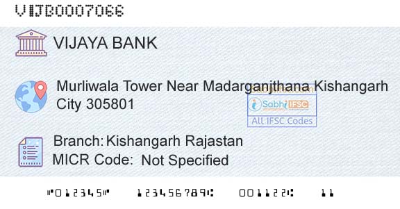 Vijaya Bank Kishangarh RajastanBranch 