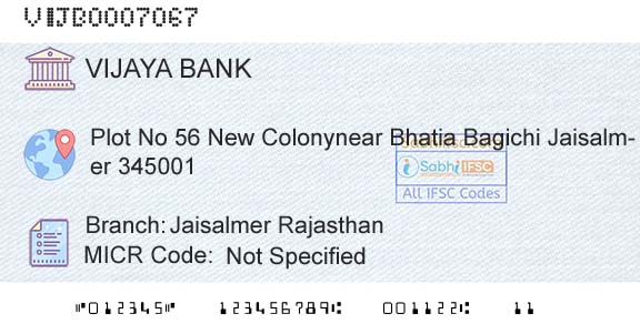 Vijaya Bank Jaisalmer RajasthanBranch 