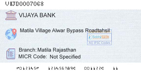 Vijaya Bank Matila RajasthanBranch 