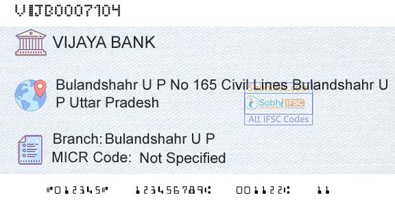 Vijaya Bank Bulandshahr U PBranch 