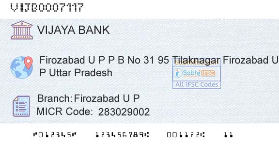 Vijaya Bank Firozabad U PBranch 