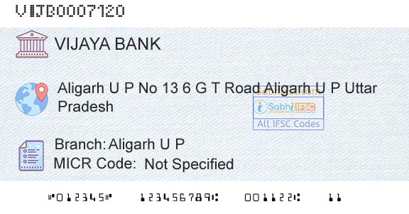 Vijaya Bank Aligarh U PBranch 