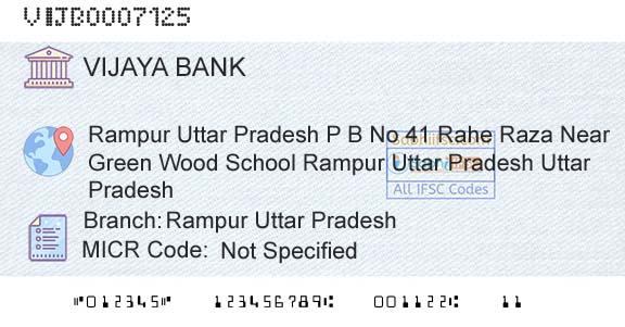 Vijaya Bank Rampur Uttar PradeshBranch 