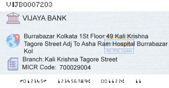 Vijaya Bank Kali Krishna Tagore StreetBranch 