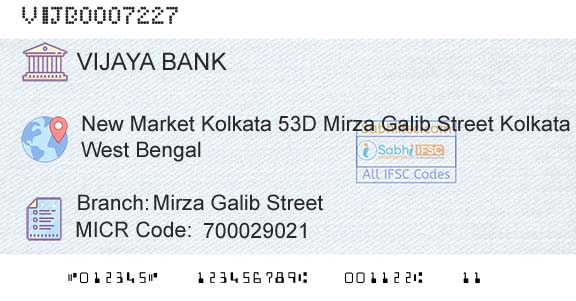 Vijaya Bank Mirza Galib StreetBranch 