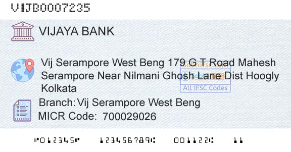 Vijaya Bank Vij Serampore West BengBranch 