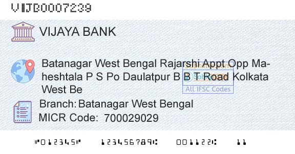 Vijaya Bank Batanagar West BengalBranch 