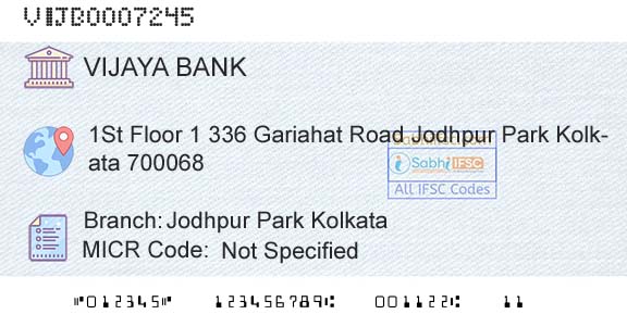 Vijaya Bank Jodhpur Park KolkataBranch 