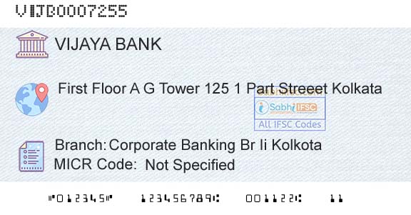 Vijaya Bank Corporate Banking Br Ii KolkotaBranch 