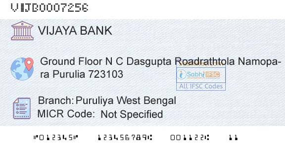 Vijaya Bank Puruliya West BengalBranch 