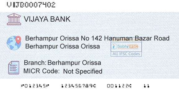 Vijaya Bank Berhampur OrissaBranch 