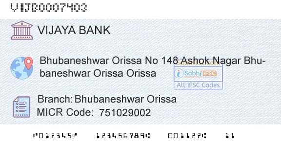 Vijaya Bank Bhubaneshwar OrissaBranch 