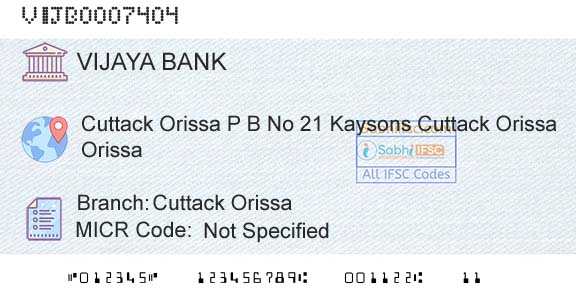 Vijaya Bank Cuttack OrissaBranch 