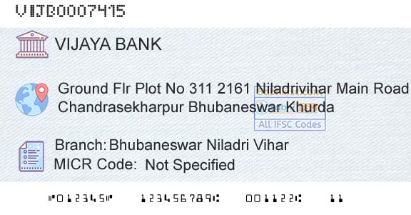 Vijaya Bank Bhubaneswar Niladri ViharBranch 