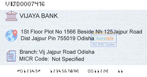 Vijaya Bank Vij Jajpur Road OdishaBranch 