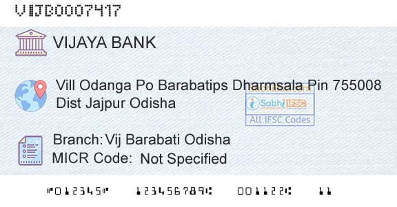 Vijaya Bank Vij Barabati OdishaBranch 