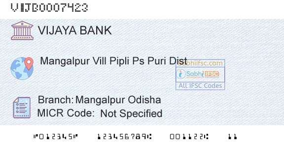 Vijaya Bank Mangalpur OdishaBranch 