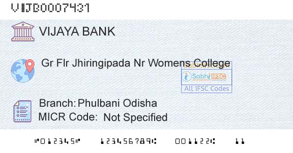Vijaya Bank Phulbani OdishaBranch 