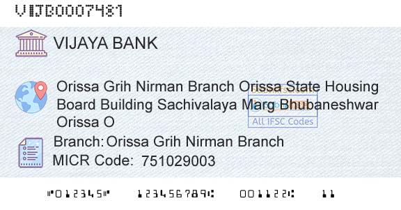 Vijaya Bank Orissa Grih Nirman BranchBranch 