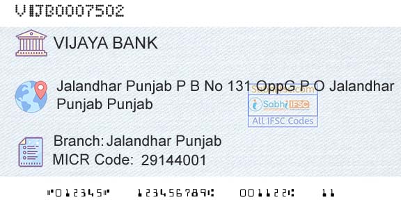 Vijaya Bank Jalandhar PunjabBranch 