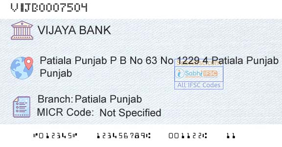 Vijaya Bank Patiala PunjabBranch 