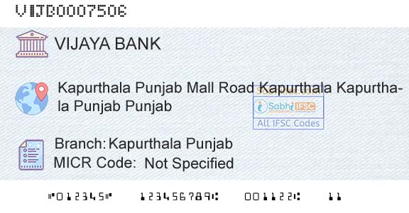 Vijaya Bank Kapurthala PunjabBranch 