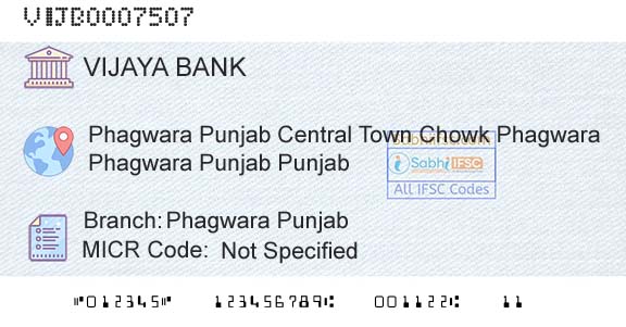 Vijaya Bank Phagwara PunjabBranch 