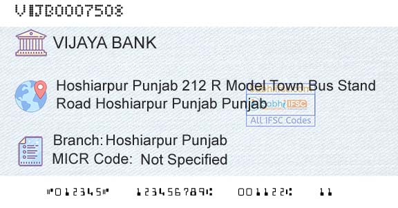 Vijaya Bank Hoshiarpur PunjabBranch 