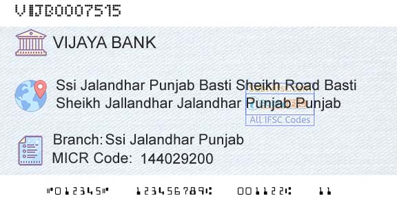 Vijaya Bank Ssi Jalandhar PunjabBranch 