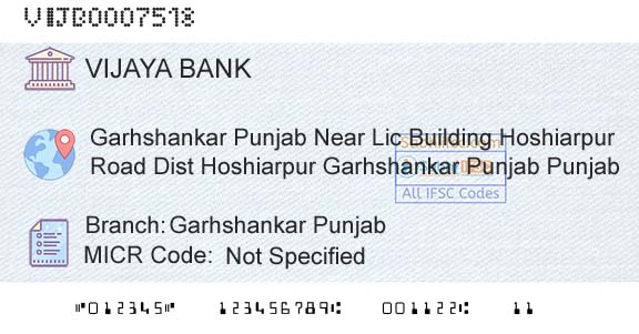 Vijaya Bank Garhshankar PunjabBranch 