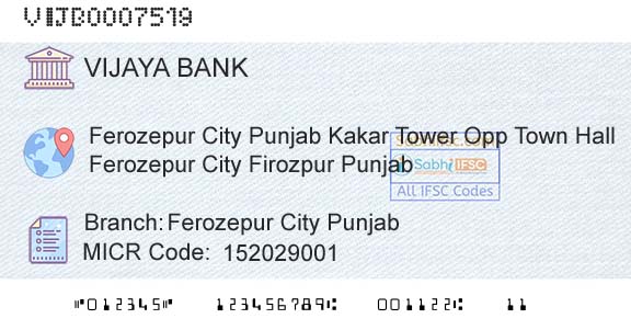 Vijaya Bank Ferozepur City PunjabBranch 
