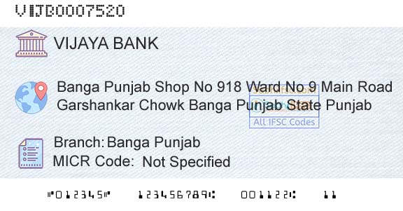 Vijaya Bank Banga PunjabBranch 