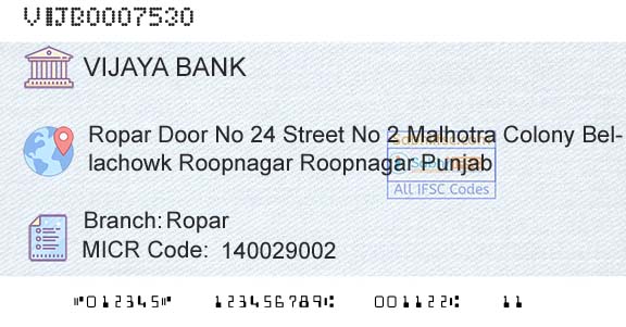 Vijaya Bank RoparBranch 