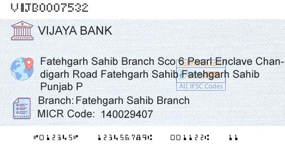 Vijaya Bank Fatehgarh Sahib BranchBranch 
